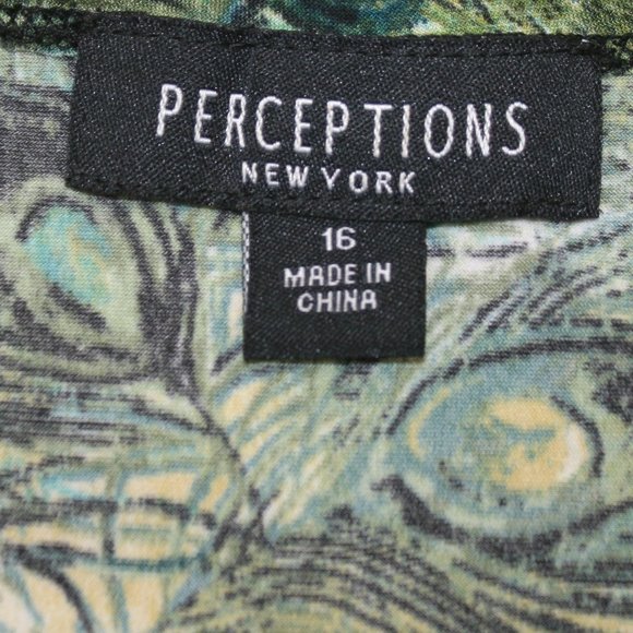 PERCEPTIONS Dress Sleveless Peacock Feathers Print Stretch Midi Plus Size 16 - Picture 7 of 16